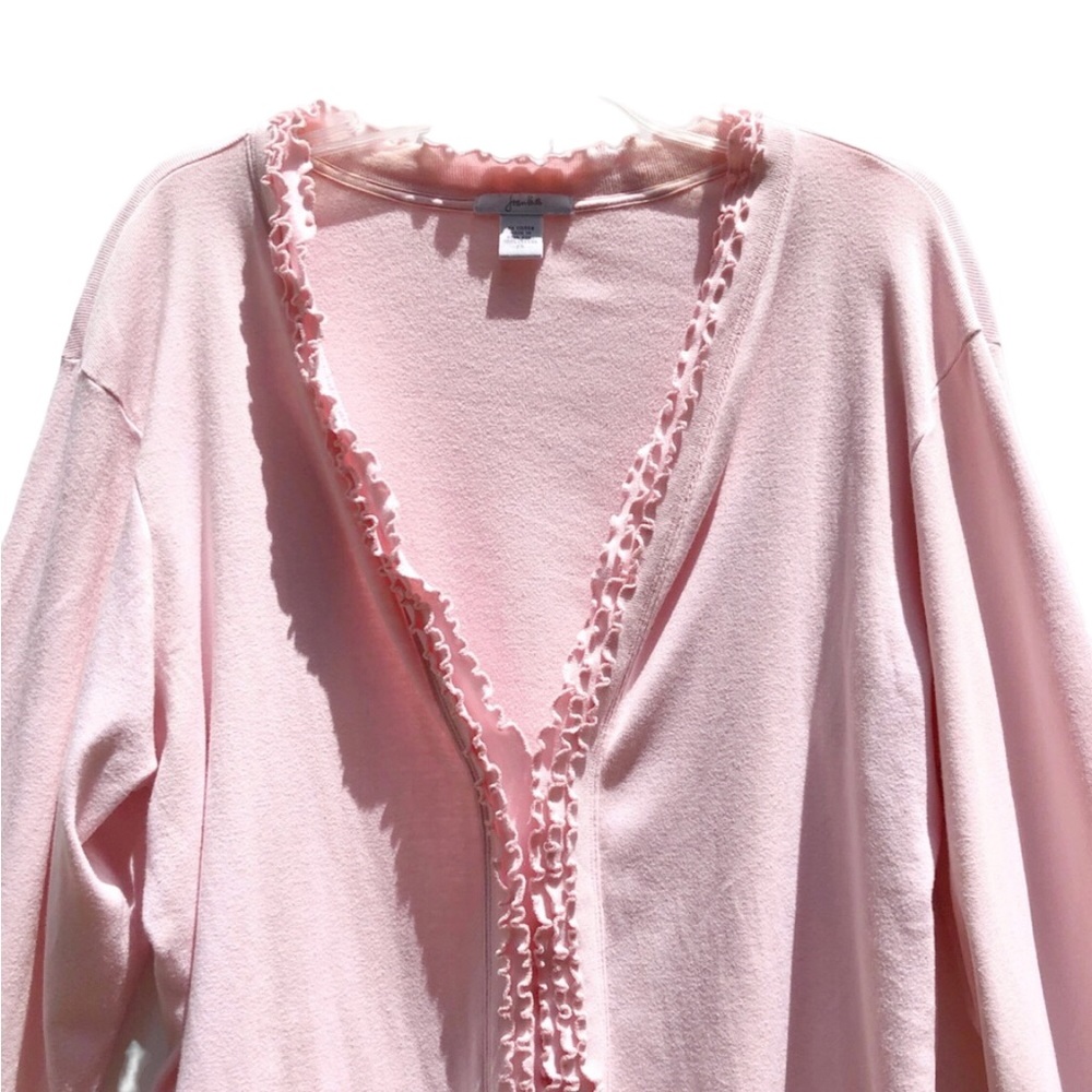 Joan Vass Open Front Pastel Pink Tuxedo Cardigan, Size 2X - Picture 3 of 16